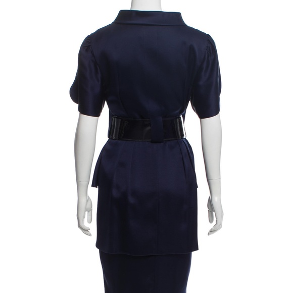 CHANEL navy silk midi vintage dress with belt - Picture 3 of 7